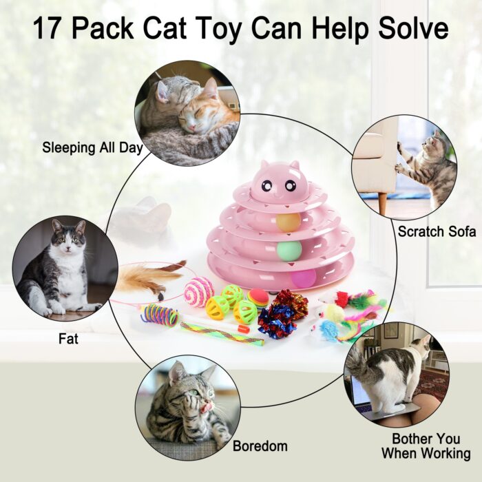 Suhaco 17 Pack Cat Toy Set Interactive Cat Toys Funny Roller Toy Exercise Pet - Image 3
