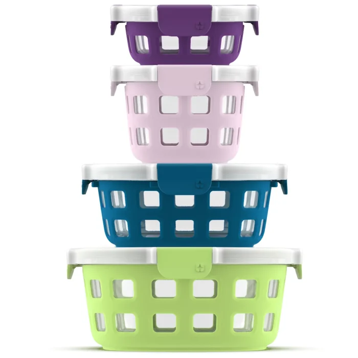Ello Duraglass Mixed Size Round Lime Zest Glass Food Storage Set, 8 Pieces