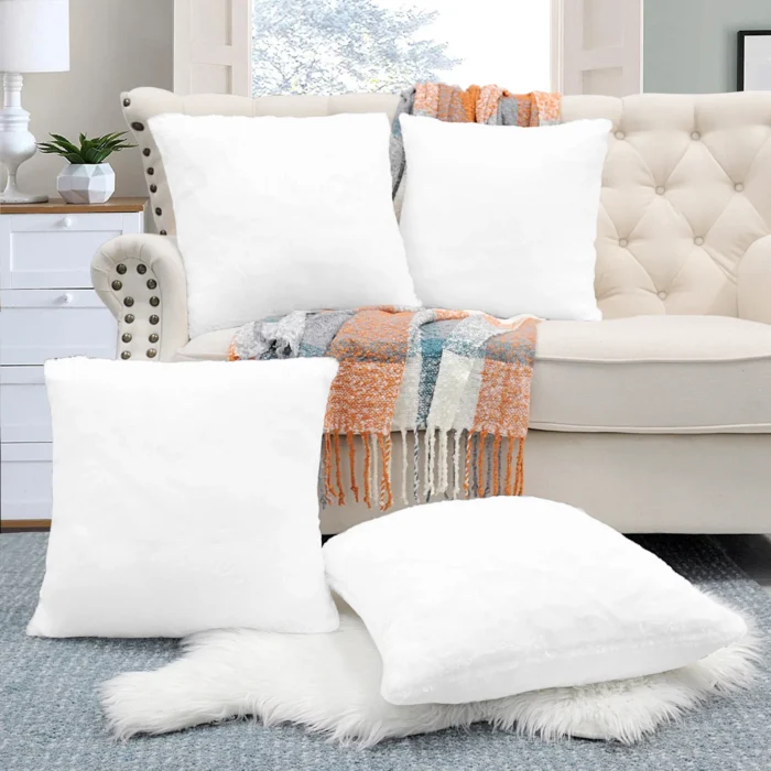 Home Soft Things Faux Fur Pillow Shell 4 Piece Set-Bright White - 20" x 20" - Image 4