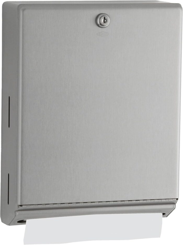 Bobrick B-262 Surface Mounted Paper Towel Dispenser - Stainless Steel Commercial Bathroom Towel Dispenser with Tumbler Lock