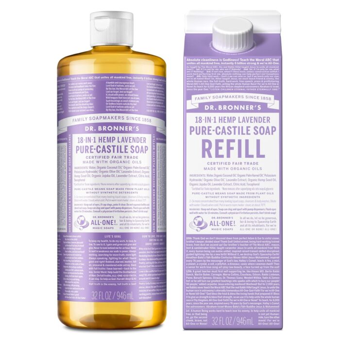 Dr. Bronner's Pure-Castile Liquid Soap Bottle & Refill Carton