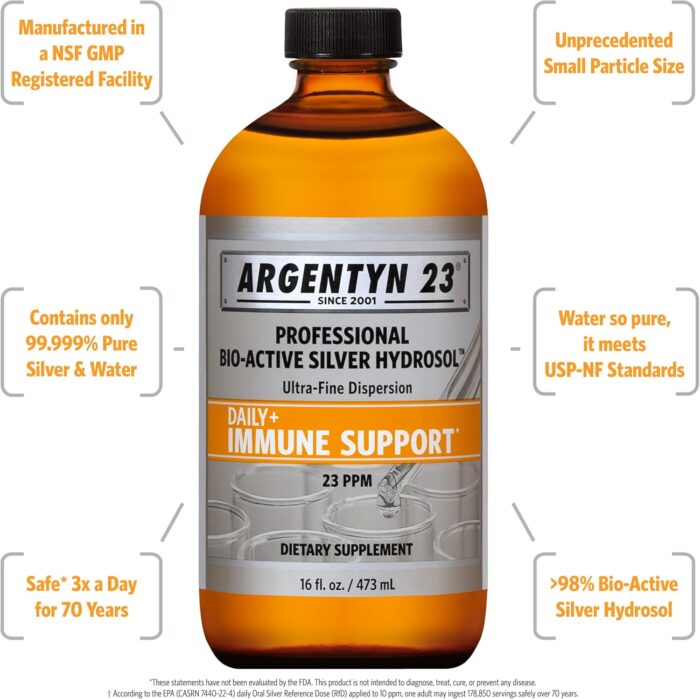 Argentyn 23 Professional Bio-Active Silver Hydrosol for Immune Support, Colloidal Silver, 23ppm, 16oz (473mL) - Image 2